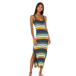 SOLID & STRIPED Green and White Ribbed Maxi Dress